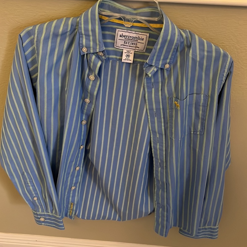 ABERCROMBIE boys medium dress shirt blue/green - Picture 4 of 7